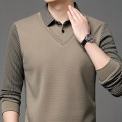 Resim Solid Fake Two-piece Lapel Çok Yönlü Gömlek Üstleri, Rahat Günlük Giyim İçin Nefes Alabilen Uzun Kollu Golf Gömleği, Bahar ve Sonbahar 