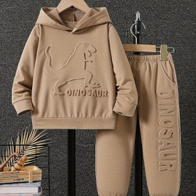 Resim Gençlerin yeni bahar ve sonbahar kazak takımı, trend ve moda, dinozor ve harf desenleri ile, uzun kollu ve cepli pantolon, açık hava sahneleri için uygun, Mükemmel Dış Mekan 