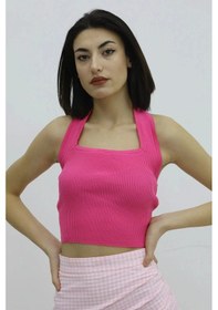 Resim Saklımoda Boyun Geçirmeli Triko Büstiyer Fuşya - P-019915 Çok Renkli 