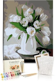 Resim Tabdiko Sayılarla Boyama Seti 40 x 50 cm Tuval Şasesine Gerili Beyaz Çiçekler 