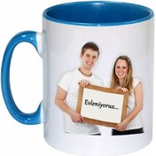 Resim Fotoğraf Baskılı Mavi Kulplu Kişiye Özel Kupa Bardak 