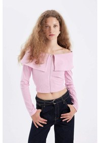 Resim Defacto Fitted Omuzu Açık Basic Düz Fitilli Kaşkorse Fermuarlı Hırka D4793AX24AUPN205 Pembe 