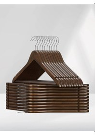 Resim Ceviz Ahşap Elbise Pantolon Askısı 10 Adet Ceviz 