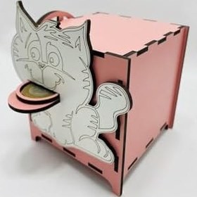 Resim Para Yutan Kedi Ahşap Kumbara, Dekoratif Kutu, 10x12x12 cm 