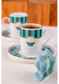 Resim Tabak Evi Porselen Butterfly Collection Altın Yaldızlı Kahve Fincanı 85cc Yeşil 2 Li Çok Renkli 