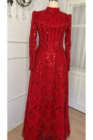 Resim MODA Kırmızı tesettür abiye 
