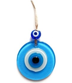 Resim Nazar Boncuklu Bebek Mavisi Renginde Mini Duvar Süsü Dekoratif Hediyelik Cam Eşya 