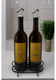 Resim Digithome Petra 2'li Siyah Metal Standlı Yağdanlık Seti Gold Etiketli Amber Yağlık 750 Ml Siyah 