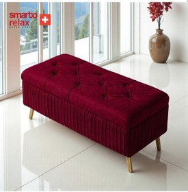 Resim Smarto Relax Puf Appenzell Sandıklı Kapitoneli Ayaklı Dekoratif 100x40x45 Cm Kırmızı Kırmızı 