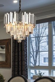 Resim Prestige Lüks Modern Kristal Taşlı Sarkıt Avize Gümüş Krom Kaplama 