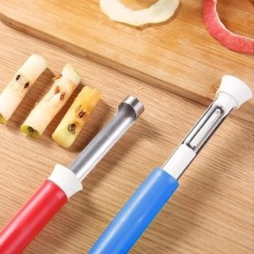 Resim Karokstore 1 Adet 2'si 1 Arada Meyve Sebze Soyucu ve Oyucu, Paslanmaz Çelik Elma Çekirdeği Çıkarıcı, Sebze Meyve Soyacağı Oyacağı, Soyma Oyma Aleti 