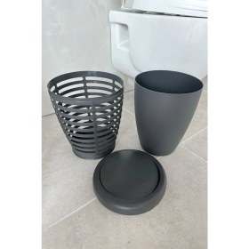 Resim Antrasit Gri 7.5 Lt Döner Kapaklı Çöp Kovası, Banyo ve Ofis Için Şık ve Fonksiyonel 