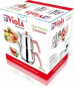 Resim Viola Mini Piramit Paslanmaz Çelik Çaydanlık 0,9/1,5 Lt Fuşya - Pembe 