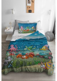 Resim Sevimli Balık Desenli Tek Kişilik Pike ( Yastık Kılıflı ) 