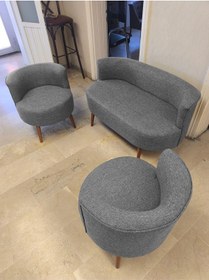 Resim Azra Mobilya Sydney Çay Seti Koltuk Takımı Keten Kumaş 2+1+1 Ceviz Ayak Modern Salon & Ofis Takımı Açık Gri Açık Gri 