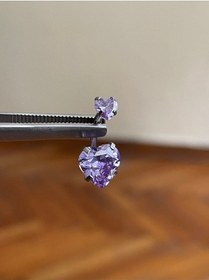Resim 316 L Cerrahi Çelik Kalp Detaylı Göbek Piercingi Baget Taşlı Kalp Mor 