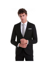 Resim Hatemoğlu Siyah Slim Fit Mono Yaka Desenli Klasik Takım Elbise Siyah 
