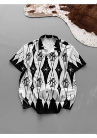 Resim Erkek İki İplik Kumaş Dijital Baskılı Gömlek - Siyah Siyah 