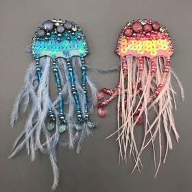 Resim Kıyafet Dekorasyonu için Tüy Püsküllü Boncuklu Ahtapot Aplike Yaması - DIY Moda Aksesuarları için Çok Renkli Süs Yaması 