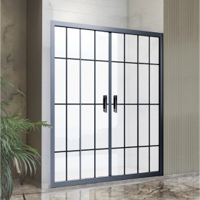 Resim Durul Duşakabin Ön Cephe 5mm Siyah Çizgi Komple Buzlu Yükseklik 190cm 