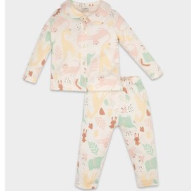 Resim DeFacto Kız Bebek Pijama Takımı Safari Baskılı Uzun Kollu Üst Beli Lastikli Alt D8289A5NSER233 Ekru 