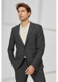 Resim AC&Co / Altınyıldız Classics Erkek Antrasit-kahverengi Slim Fit Dar Kesim Mono Yaka Gofre Desenli Takım Elbise Antrasit - Kahverengi 
