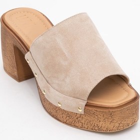 Resim Luvishoes Luvi Shoes Pull Bej Süet Hakiki Deri Kadın Platform Topuklu Terlik Bej 