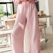 Resim Kadınlar için yazlık rahat geniş paça pantolon - Rahat elastik bel, sarı ve beyaz gingham desenli, bağcıklı diz boyu pantolon, rahat kıyafetler için | Gingham desenli pantolonlar | Elastik bel pantolonları 