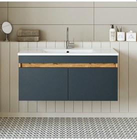 Resim Roomart '' Lavabolu '' Atlantik- Antrasit Mdf 100cm Banyo Dolabı Atlantik Çam - Beyaz 