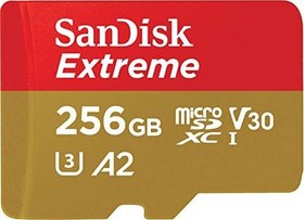 Resim SanDisk Extreme microSD UHS I Card 256GB for 4K Video on Smartphones, Action Cams & Drones 190MB/s Read, 130MB/s Write. 