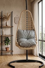 Resim KalyonHome Relax Rattan Tek Kişilik Ayak Uzatmalı Balkon Bahçe Salıncağı 