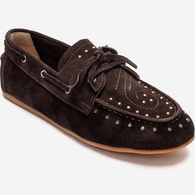 Resim Luvishoes Cuesta Kahverengi Süet Hakiki Deri Troklu Bağcıklı Kadın Loafer Ayakkabı 