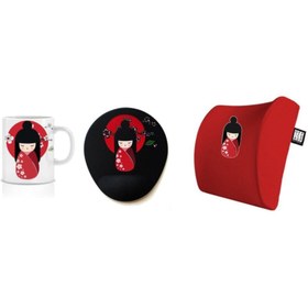 Resim Officeküp Geisha Visco Bel Yastığı Mouse Pad Kupa 3'lü Set - Kırmızı 