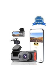 Resim 4k Wifi Çift Kameralı Araç Kamerası Gece Görüşlü G-sensörlü Dash 