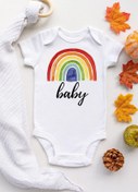 Resim Genel Markalar Unisex Bebek Beyaz Gökkuşağı Renkli Çıtçıtlı Body Zıbın 