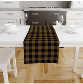 Resim Sarı-siyah Kare Runner 140x45cm İnce Keten, Uluslararası Yıkama Ve Solmama Sertifikası Çok Renkli 