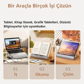 Resim Skygo Taşınabilir Dizüstü Bilgisayar Standı Bilek Koruma Pedli Aayarlanabilir Yükseklik Kaymaz Padli Dizüstü Bilgisayar Standı/tablet/kitap ve Çizim Tabletleri ile Uyumludur 