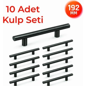 Resim Nobel 192 mm Metal Mobilya Kulpu - Mutfak Dolap Çekmece Kulpu, Dekoratif Kulp Seti (10 Adet) Titanyum 