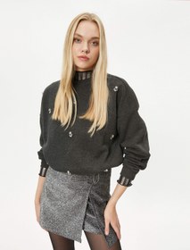 Resim Bisiklet Yaka Sweatshirt Parlak Taşlı Regular Fit - El Emeği Koleksiyonu 