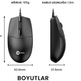Resim Lenovo Lecoo Usb Optik Kablolu Mouse Siyah Ms101 