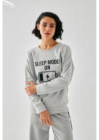 Resim Akbeniz Kadın Gri Sleep Mode On Oversize 2 İplik Eşofman Ev Giyim Takımı 