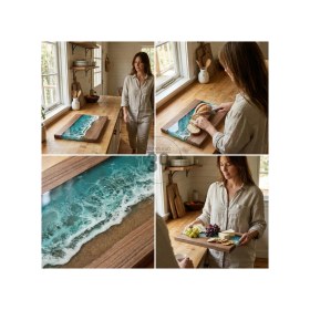 Resim 39 Art Studio Bright Ocean Ceviz Sunum Tahtası - 48X32 cm 