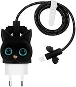 Resim Microsonic Apple iPhone Kablo Koruyucu ve Şarj Adaptör için Kılıf Cartoon Figürlü Silikon Crtn-Fgr-Ct-Ktn-Syh [Universal ile Uyumlu Kılıf - Black] 