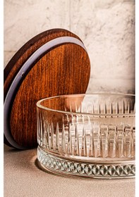 Resim Bella Plus - 2'li Cam Kase Çerezlik Kahvaltılık Şekerlik Ahşap Vakumlu Kapaklı Kase 510 Ml Ahşap 