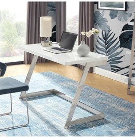 Resim Nysa Paslanmaz Metal Beyaz Çalışma Masası 