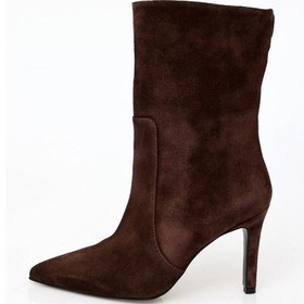 Resim Kahverengi Süet Sivri Burun Topuklu Bot 24332 Kahverengi 