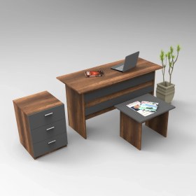 Resim L'occi Concept Diego Abc Ofis Masa Takımı 3'lü Barok-Antrasit Suntalam Malzeme ile 140 cm Genişlik 