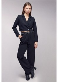 Resim Saade Sââde Kadın Regular Fit Kruvaze Kapama Dokuma Crop Blazer Ceket -şık & Spor Siyah 