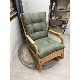 Resim Asedia Kontes Naturel Yeşil Dolgu Minderli Sallanan Sandalye Dinlenme Koltuğu 