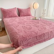 Resim 3 parça kelebek desenli peluş polar yüksek ağırlıkta çarşaf düz renk + 2 yastık kılıfı, rahat ve sıcak, pembe, yeşil, gri 